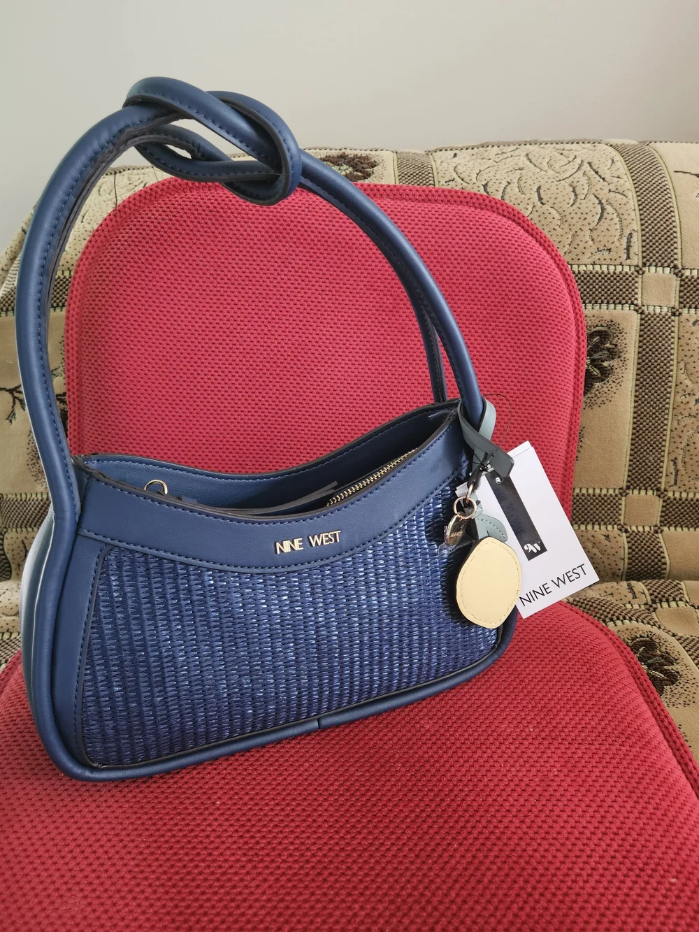 Navy Woven Shoulder Bag - Structured Chic
